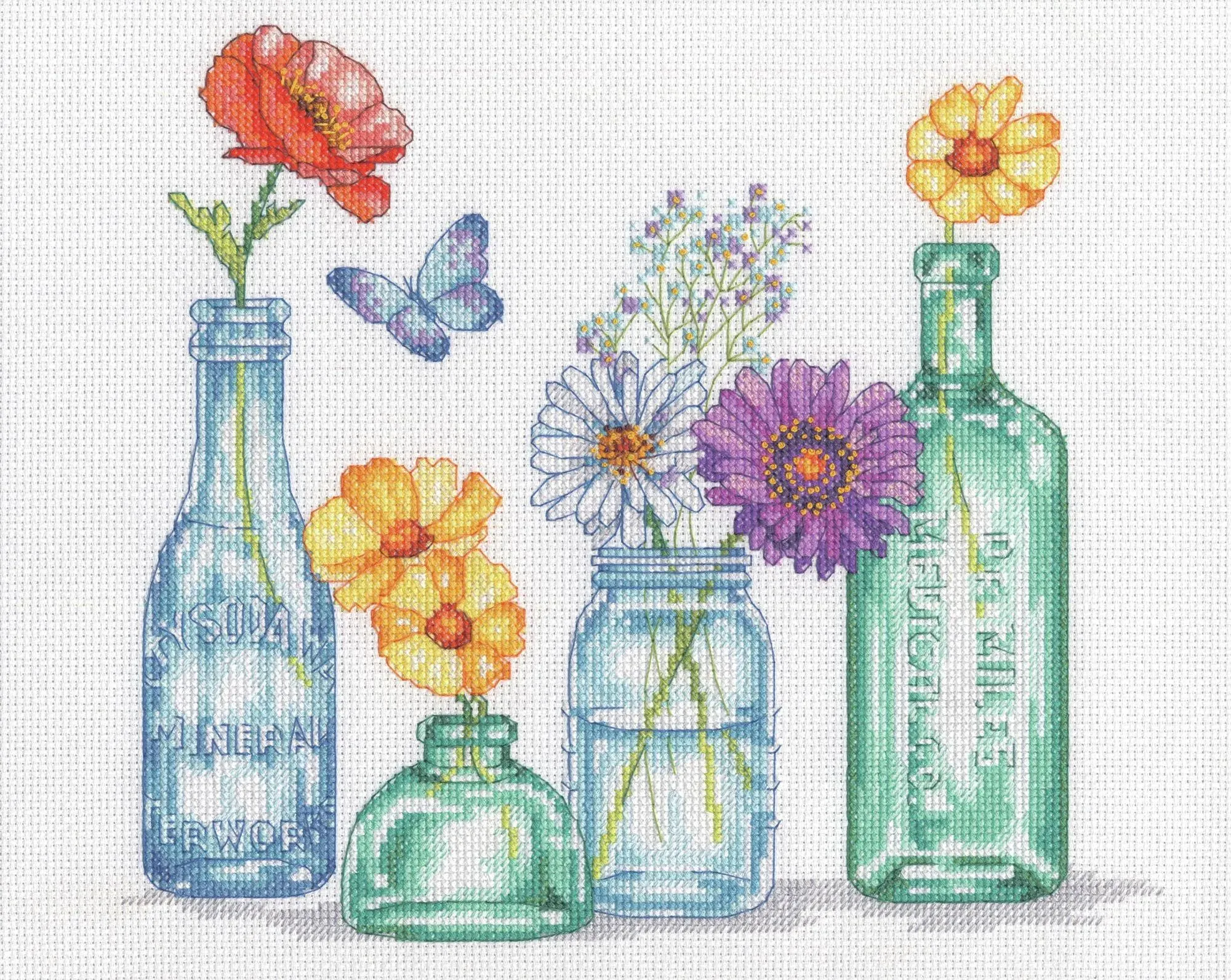 Dimensions Wildflower Jars Counted Cross Stitch Kit - 12in x 10in