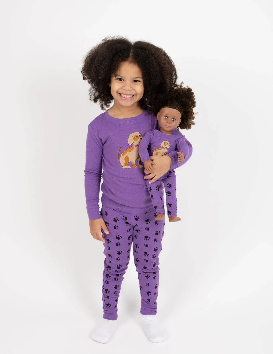 Leveret Matching Girl & Doll Pets Animals Pajamas dog-paw-purple / 6 Years