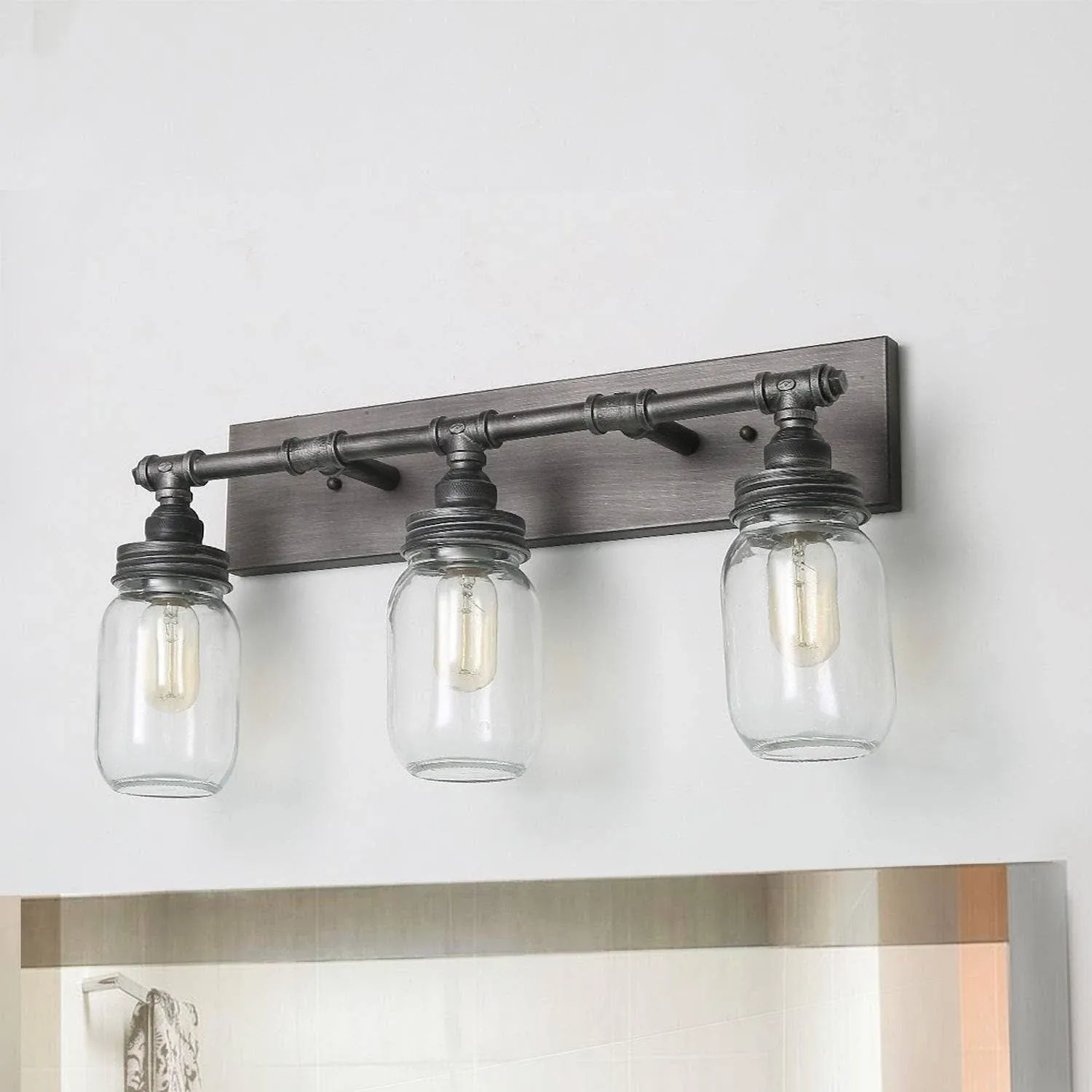 LNC 24'' Large Bathroom Light Fixtures, Industrial 3 Mason Jar Vanity Light with ...