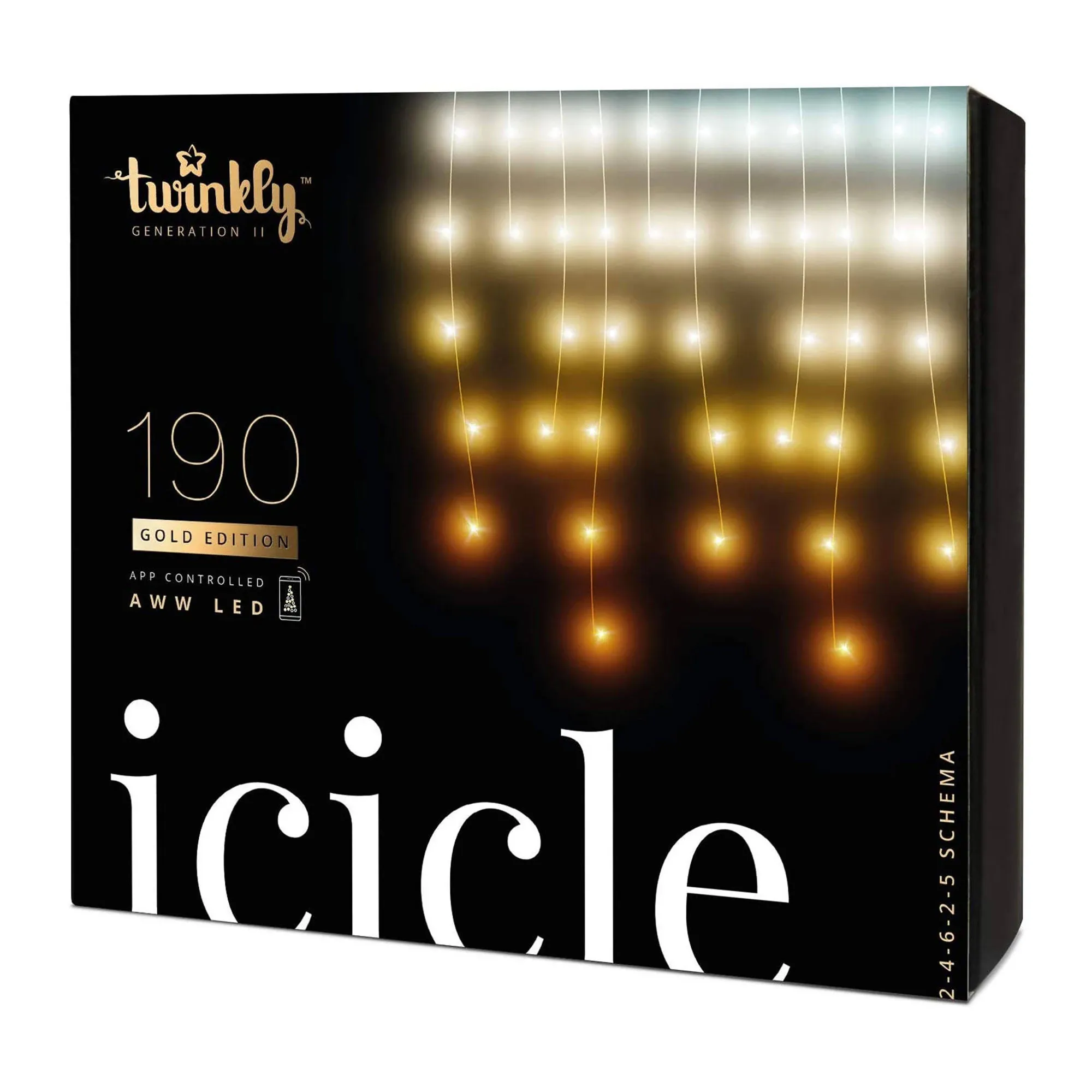 Twinkly TWI190GOP-TUS App Controlled Icicle Light with 190 Multicolor AWW LED Lights