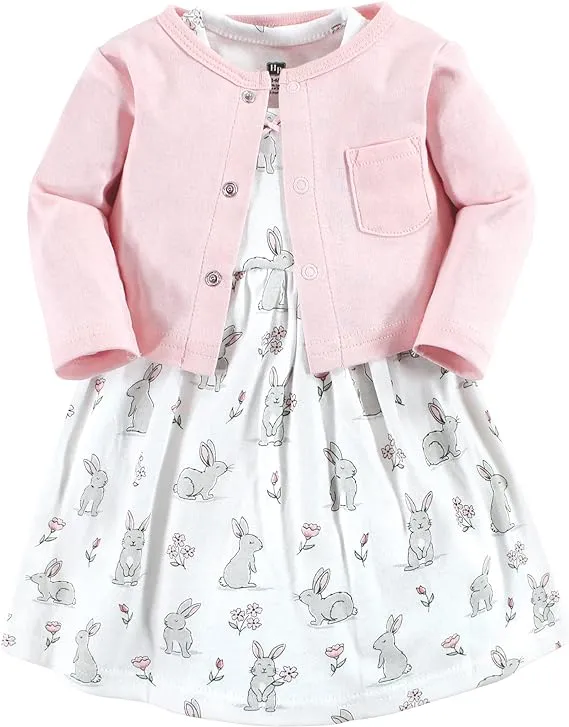 Hudson Baby Baby Girls' Cotton Dress and Cardigan Set