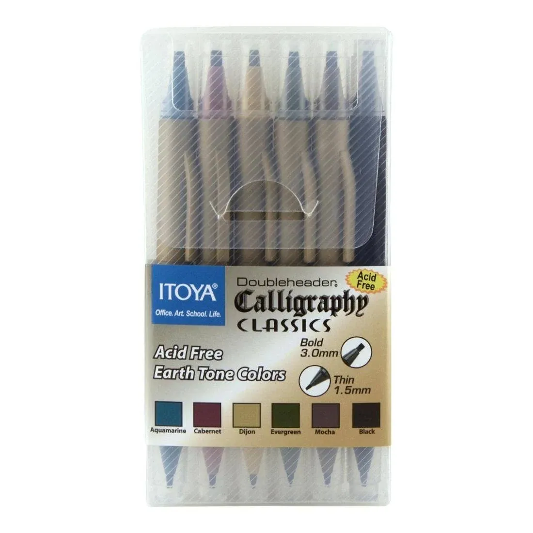 PROFOLIO by Itoya, Calligraphy Classics Doubleheader Marker, 1.5mm and 3mm Chisel Tips, Set of 6