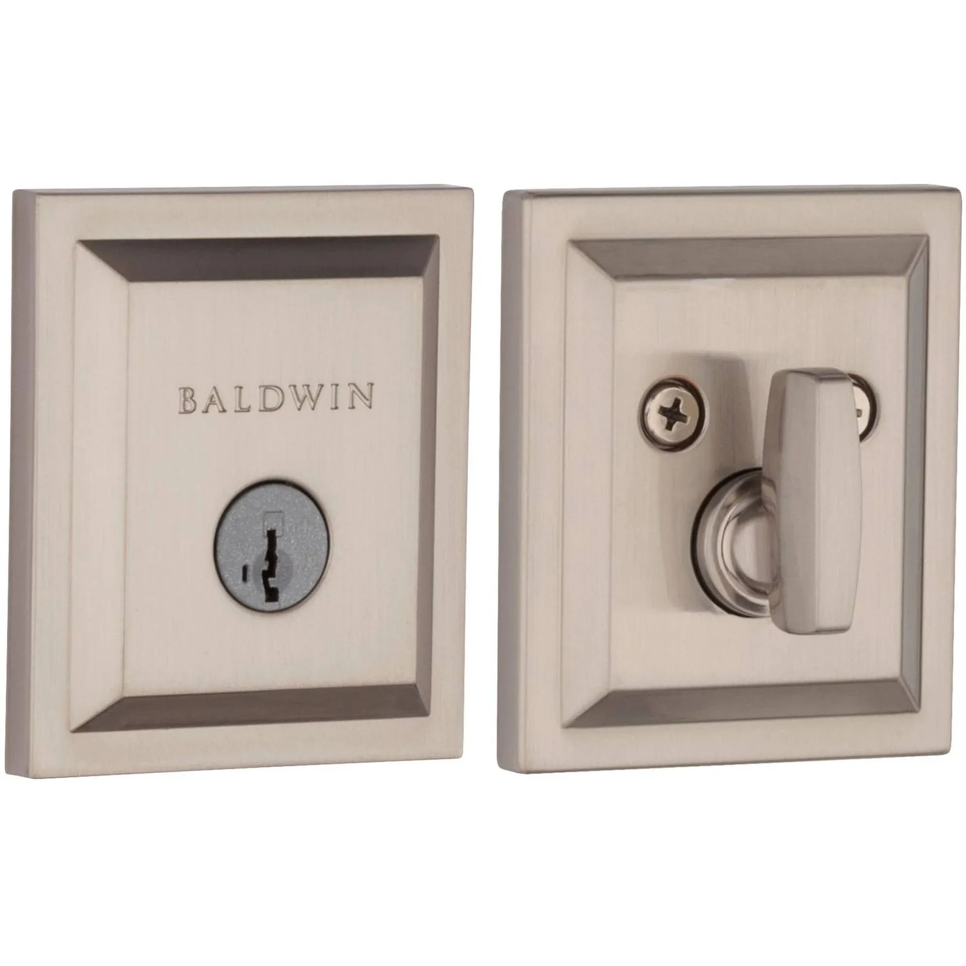 Baldwin Square Satin Nickel Low Profile Single Cylinder Deadbolt Featuring ...