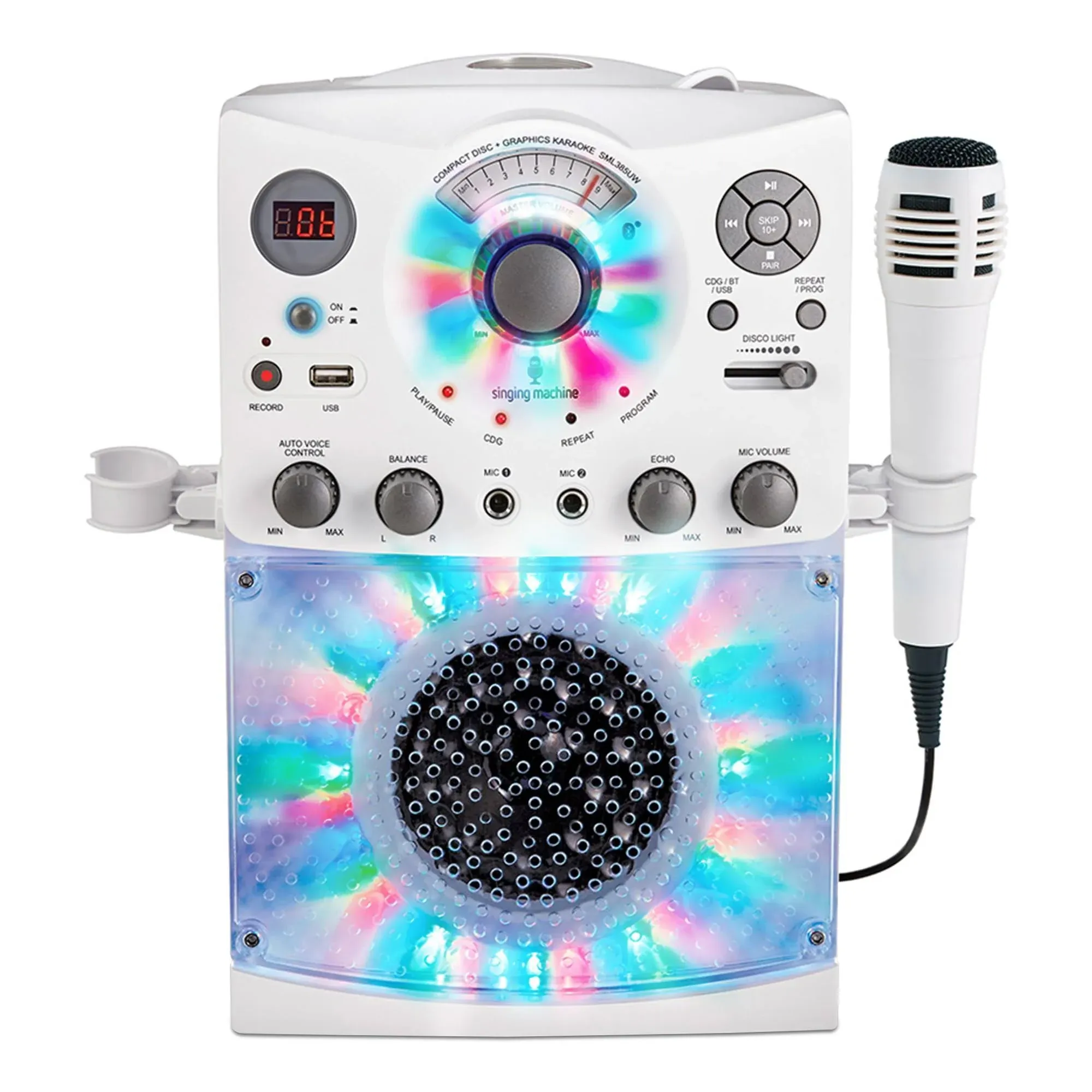 Portable Karaoke Machine for Adults &amp; Kids with Wired Microphone, White - Built-