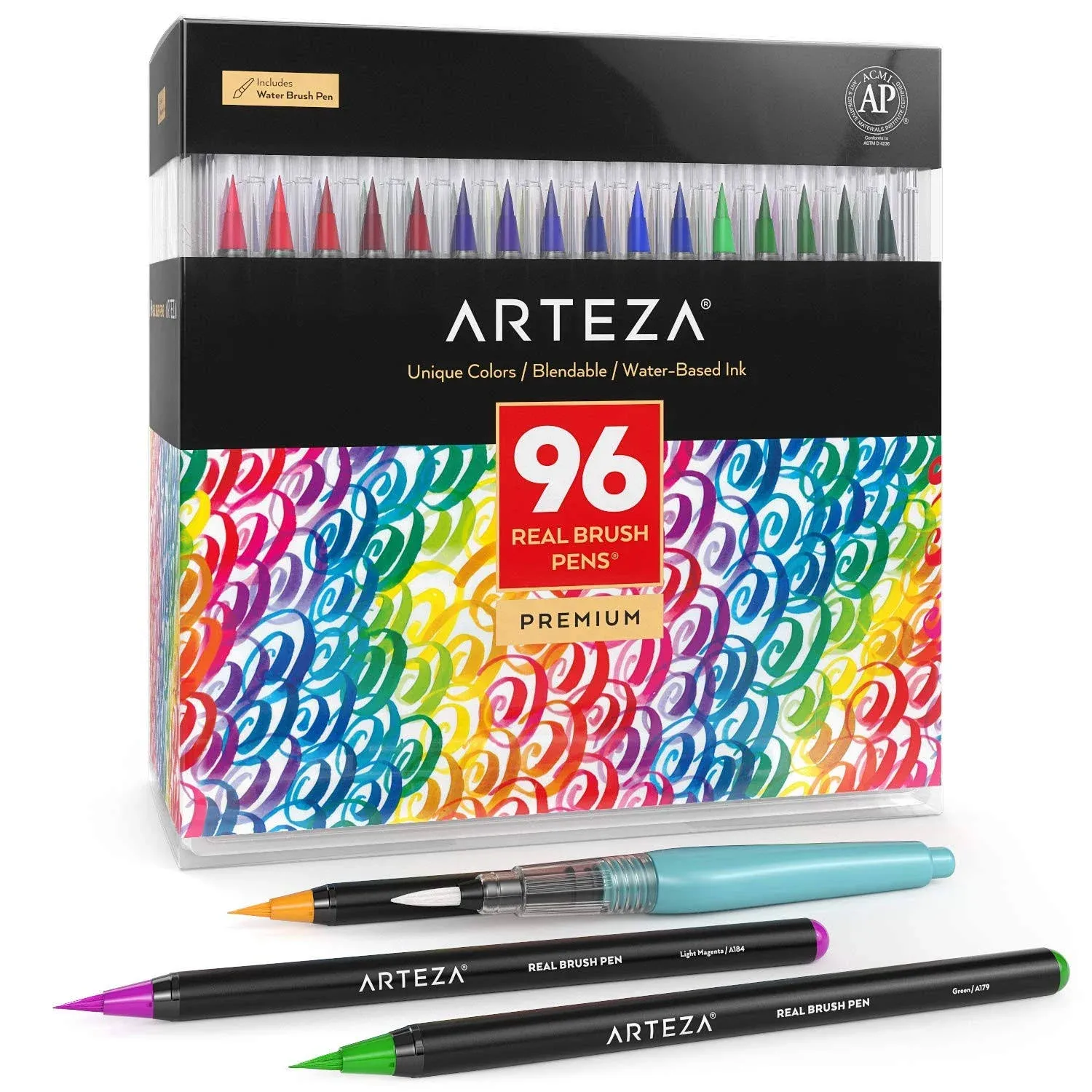 Arteza Real Brush Pens 96 Paint Markers with Flexible Tips Professional Watercolor