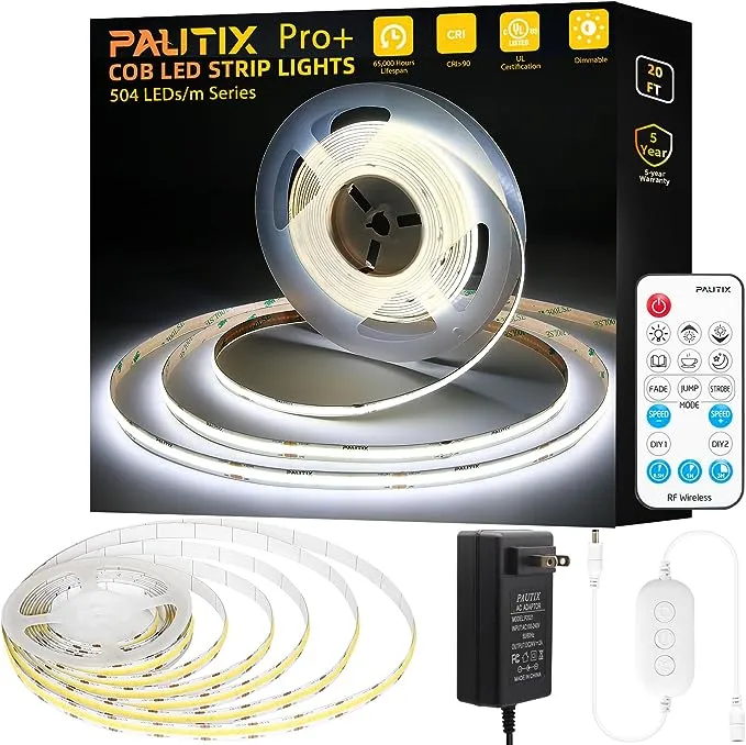 PAUTIX COB LED Strip Light White 5000K 20ft 6 1m 3087leds Super Bright 6000 Lumen ...