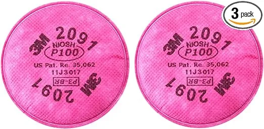 3M 2091 P100 Particulate Filter, Pink, 3 Pairs