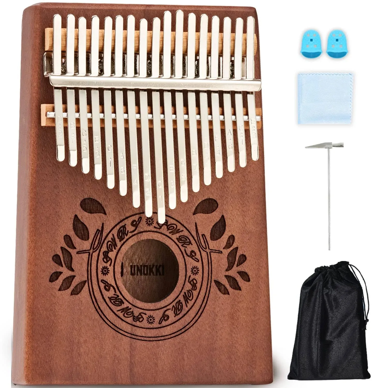 UNOKKI Kalimba 17 Keys Thumb Piano with Study Instruction and Tune Hammer ...