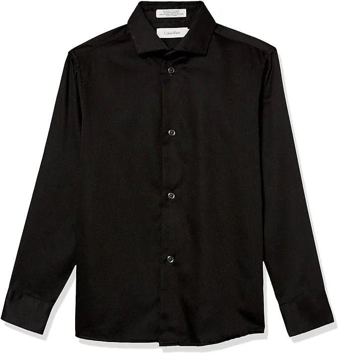 Calvin Klein Boys' Long Sleeve Slim Fit Dress Shirt, Button-Down Style with Cuffs & Shirttail Hem