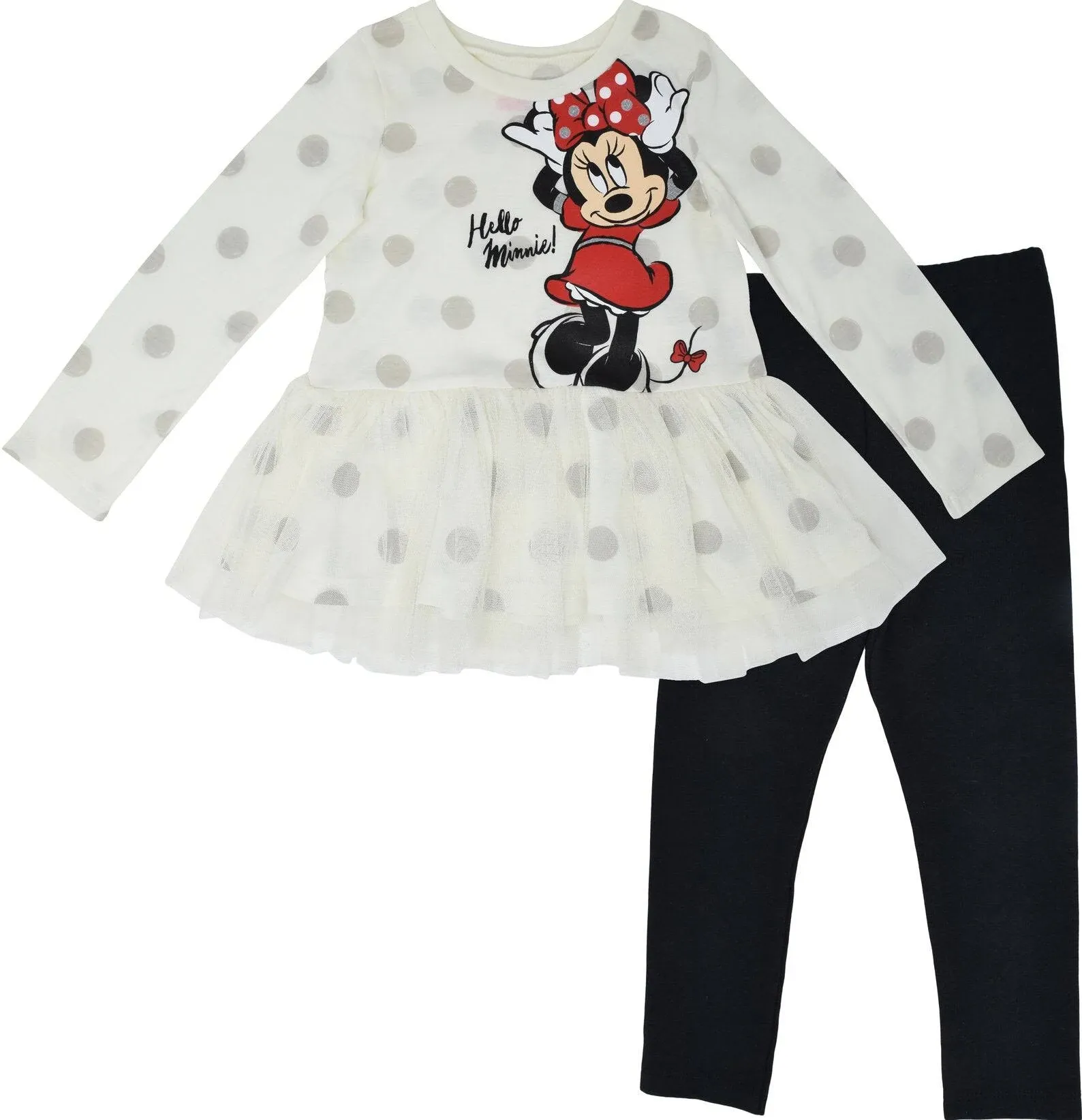 Disney Minnie Mouse Little Girls Ruffle Long Sleeve Graphic T-Shirt and Leggings ...