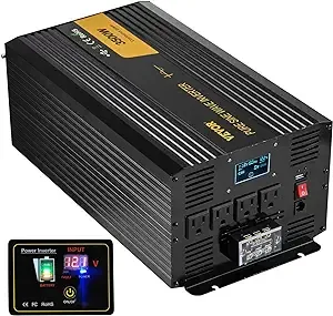 VEVOR Pure Sine Wave Inverter 3500 Watt Power Inverter, DC 12V to AC 120V Car Inverter, with USB Port LCD Display Remote Controller and AC Outlets (GFCI), for RV Truck Car Solar System Travel Camping