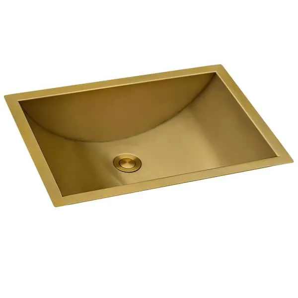 Ruvati RVH6107GG 16 x 11 inch Brushed Gold Polished Brass Undermount Rectangular Bathroom Sink