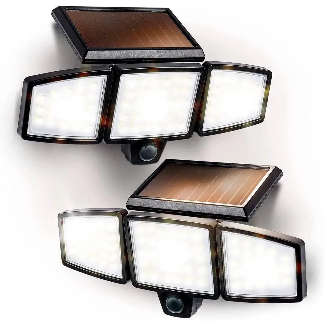 2-Pack Security Solar Triple Head Flood Light 3500K 1000 Lumens Adjustable Angle