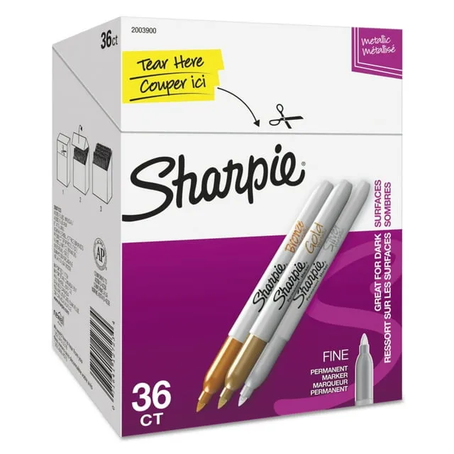 Sharpie Permanent Markers, Fine Tip, Assorted Metallic, 6/Pack (2029678)