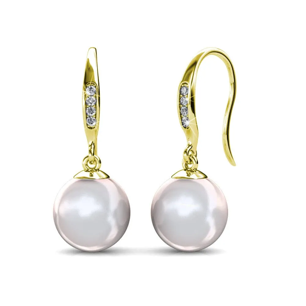 Cate & Chloe Betty 18K Yellow Gold Plated Pearl Drop Earrings with Swarovski Crystals Gift for Women