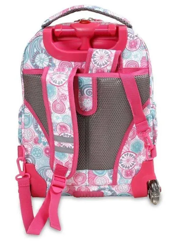 J World Lollipop Kids Rolling Backpack & Lunch Bag Set for Elementary School. Carry-On Suitcase with Wheels, Spaceship