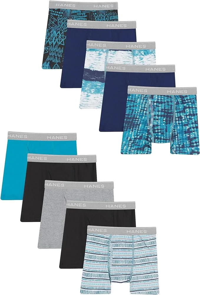 Hanes Comfort Flex Boys' Boxer Brief Super Value Pack, Prints/Solids, 10-Pack Assorted L