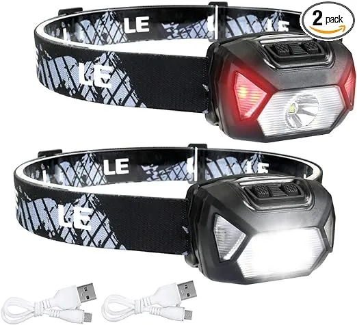 LE Headlamp Rechargeable, LED Head Lamp with 6 Modes for Camping & Hiking Gear Essentials, IPX4 Waterproof High Lumen Bright Headlight Flashlights with Adjustable Headband, USB Cable Included