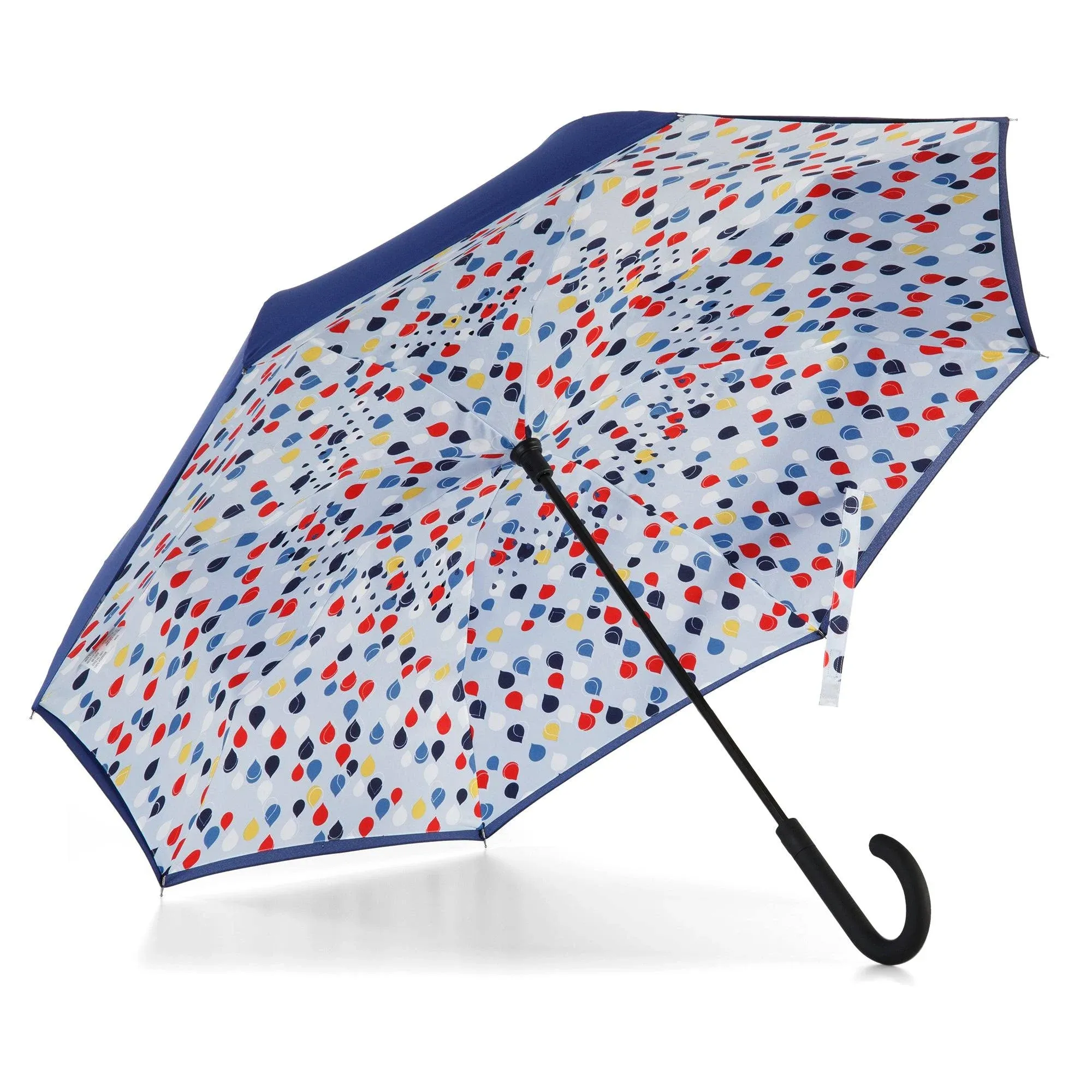 Totes Reverse Close Umbrella with Auto Close Technology Blue Large Raindrops One Size