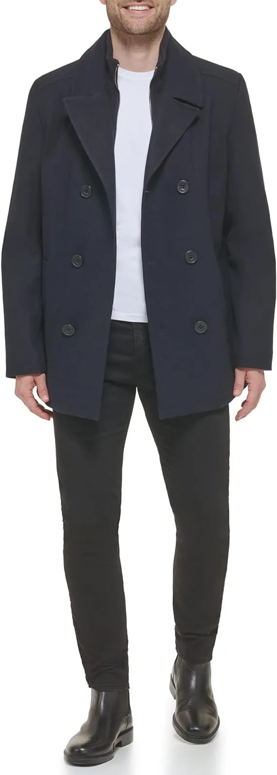 Kenneth Cole Men's Double Breasted Wool Blend Peacoat