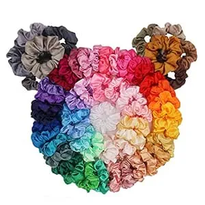 BeeVines Hair Scrunchies, Satin Silk Scrunchies, Silky Curly Hair Accessories for Women, Hair Ties Ropes for Teens, Girl’s Birthday Thanksgiving Christmas Gift, 60 Pack