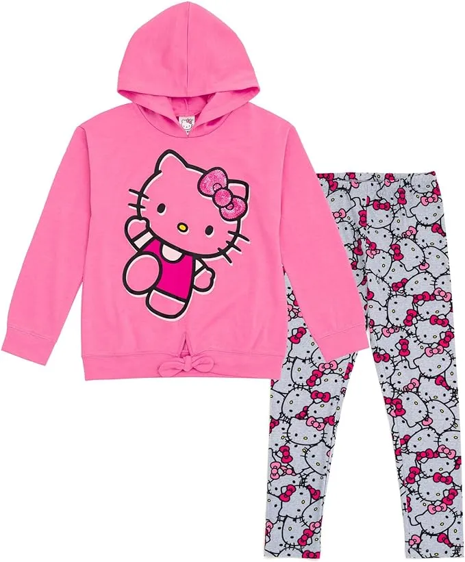 Hello Kitty Girls Pullover FleeceHoodie and Leggings Outfit Set Toddler to Big Kid