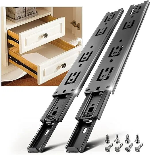 AOLISHENG 1 Pair Full Extension Drawer Slides Rails 8 10 12 14 16 18 20 22 24 Inch 100 LB Load Capacity Side Mount Ball Bearing Metal Dresser Runners File Cabinet Trash Can Slider Kitchen Glides Black