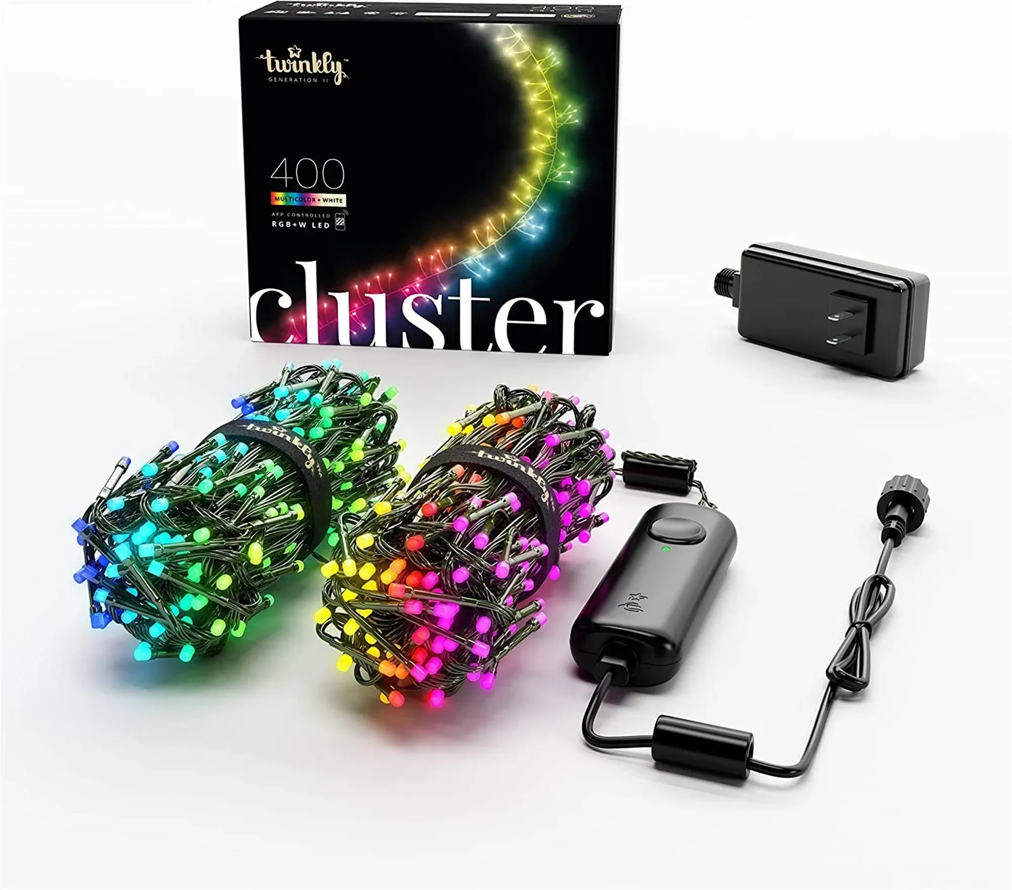 Twinkly Cluster 400 RGB+W LED String Lights, 19.7ft Smart App-Controlled, Indoor/Outdoor