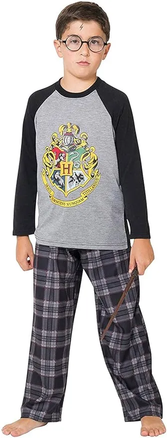 Intimo Big Boys Harry Potter Hogwarts School Crest Raglan Pajama Set