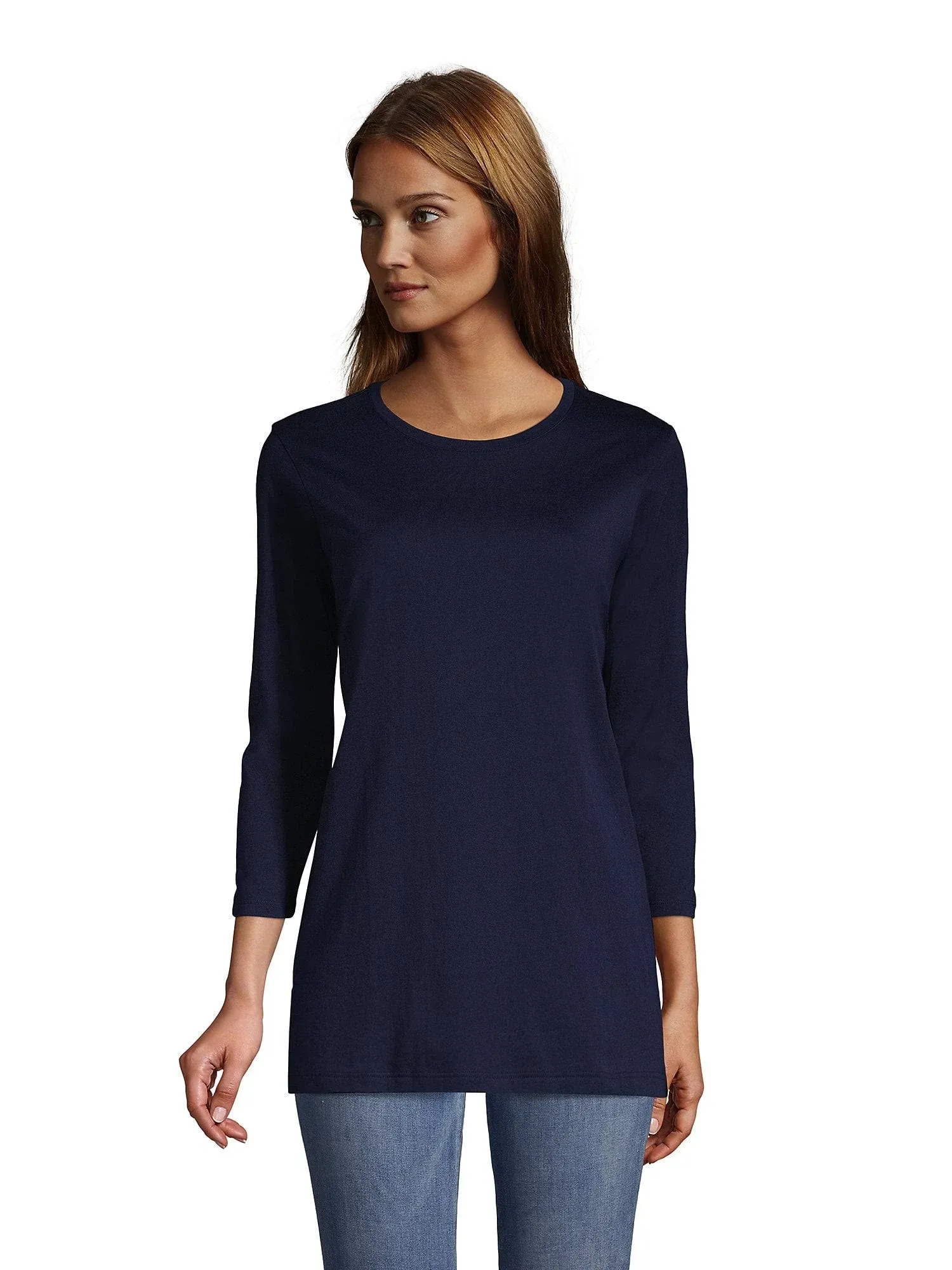 Lands' End Women's 3/4 Sleeve Supima Cotton Crewneck Tunic