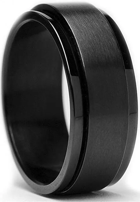 Metal Masters Co. Men's 8MM Black Stainless Steel Spinner Ring Band Anxiety