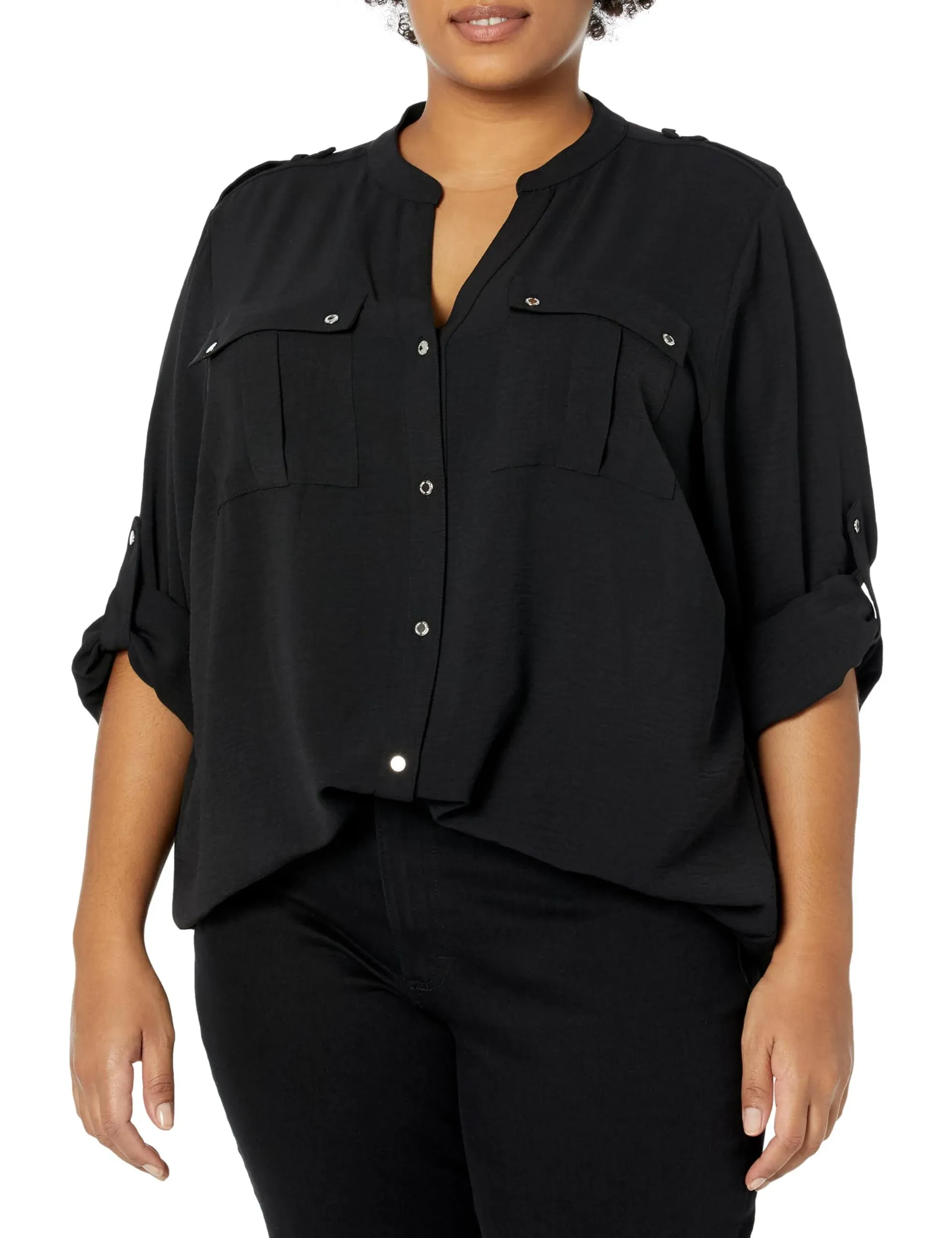 Calvin Klein Women's Non-Iron Tunic Roll Sleeve Shirt (Regular and Plus Sizes)