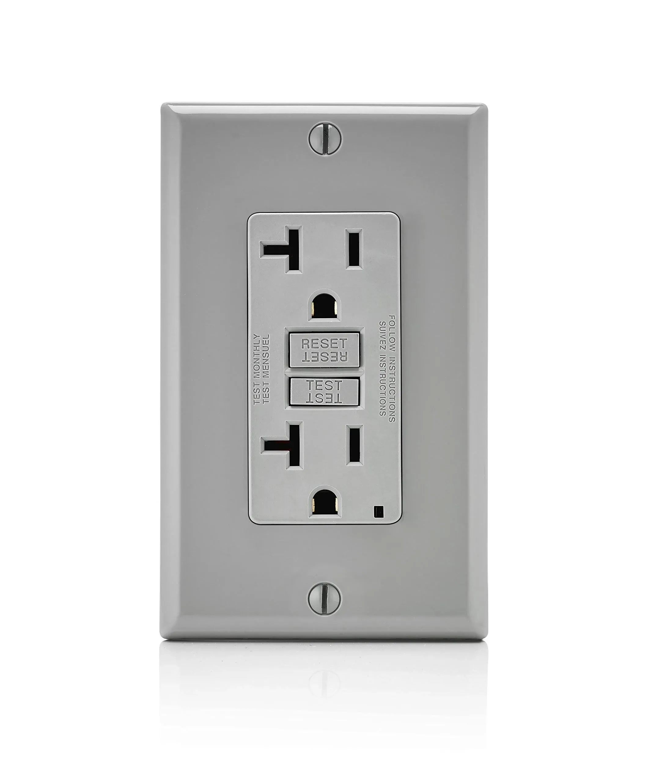 Leviton GFNT2-GY GFCI Receptacle, 20A, 125V, Gray