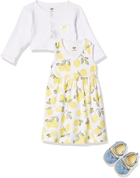 Hudson Baby baby-girls Cotton Dress, Cardigan and Shoe Set