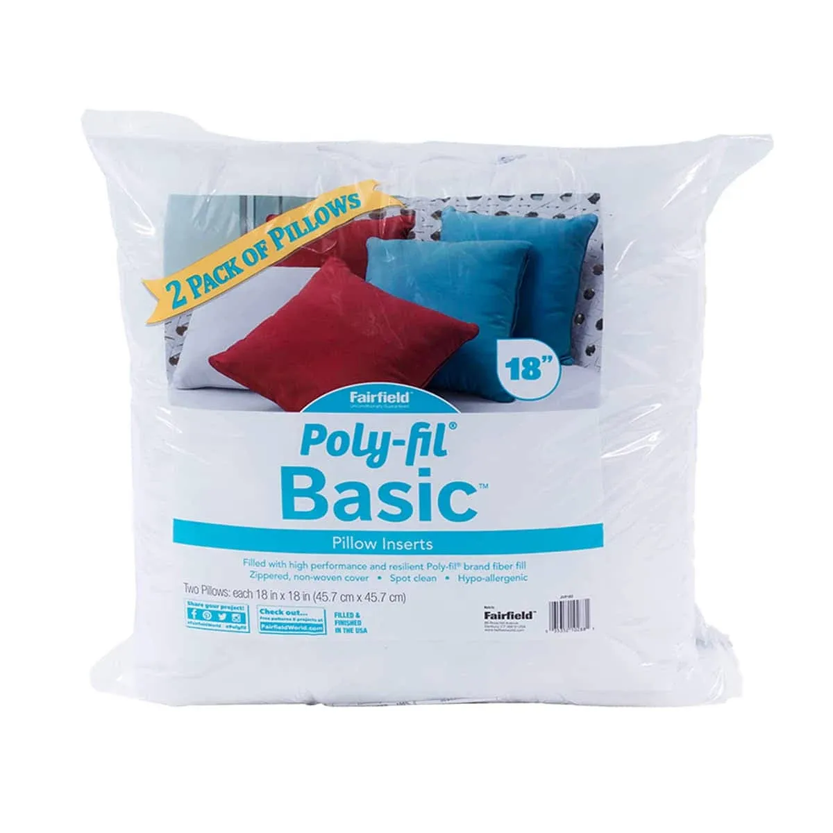 Fairfield™ Poly-Fil® Basic™ 2ct. Pillow Insert, 18" x 18"