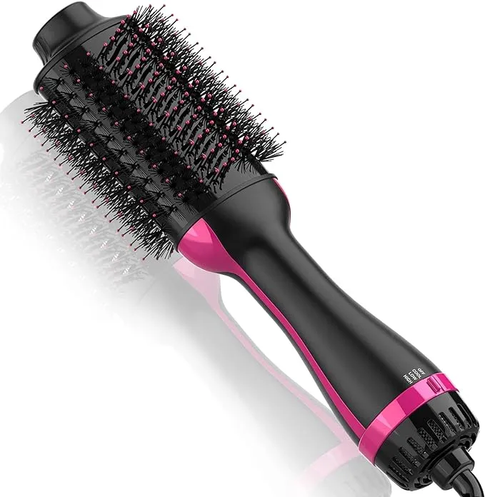 4-in-1 Styling Brush Hair Dryer, Straightener, Volumize and Curling Iron with Ceramic Oval Barrel and Ionic Technology