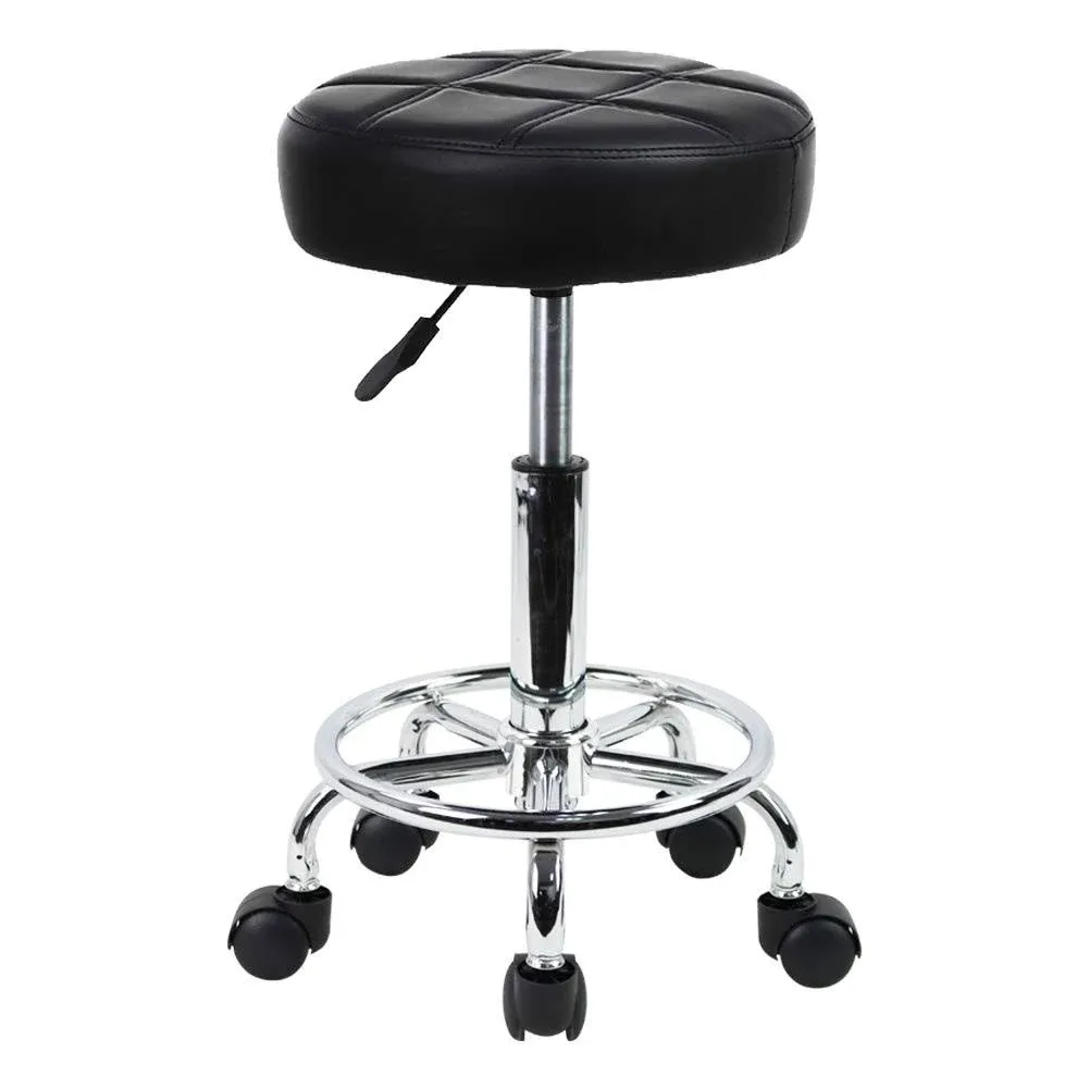 KKTONER Round Rolling Stool Chair PU Leather Height Adjustable Swivel Drafting Work Spa Shop Salon Stools with Wheels Office Chair Small (Black)