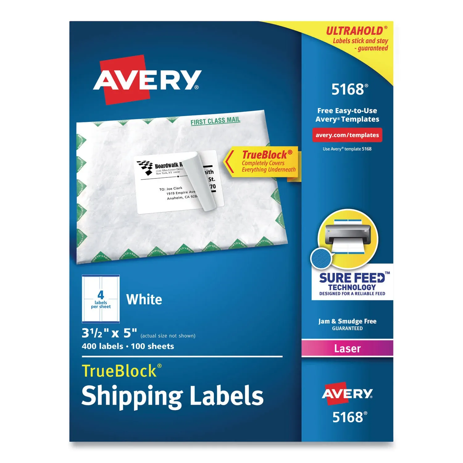 Avery Easy Peel Address Label - 3.5&#034; Width X 5&#034; Length Permanent 400 /Box (5168)