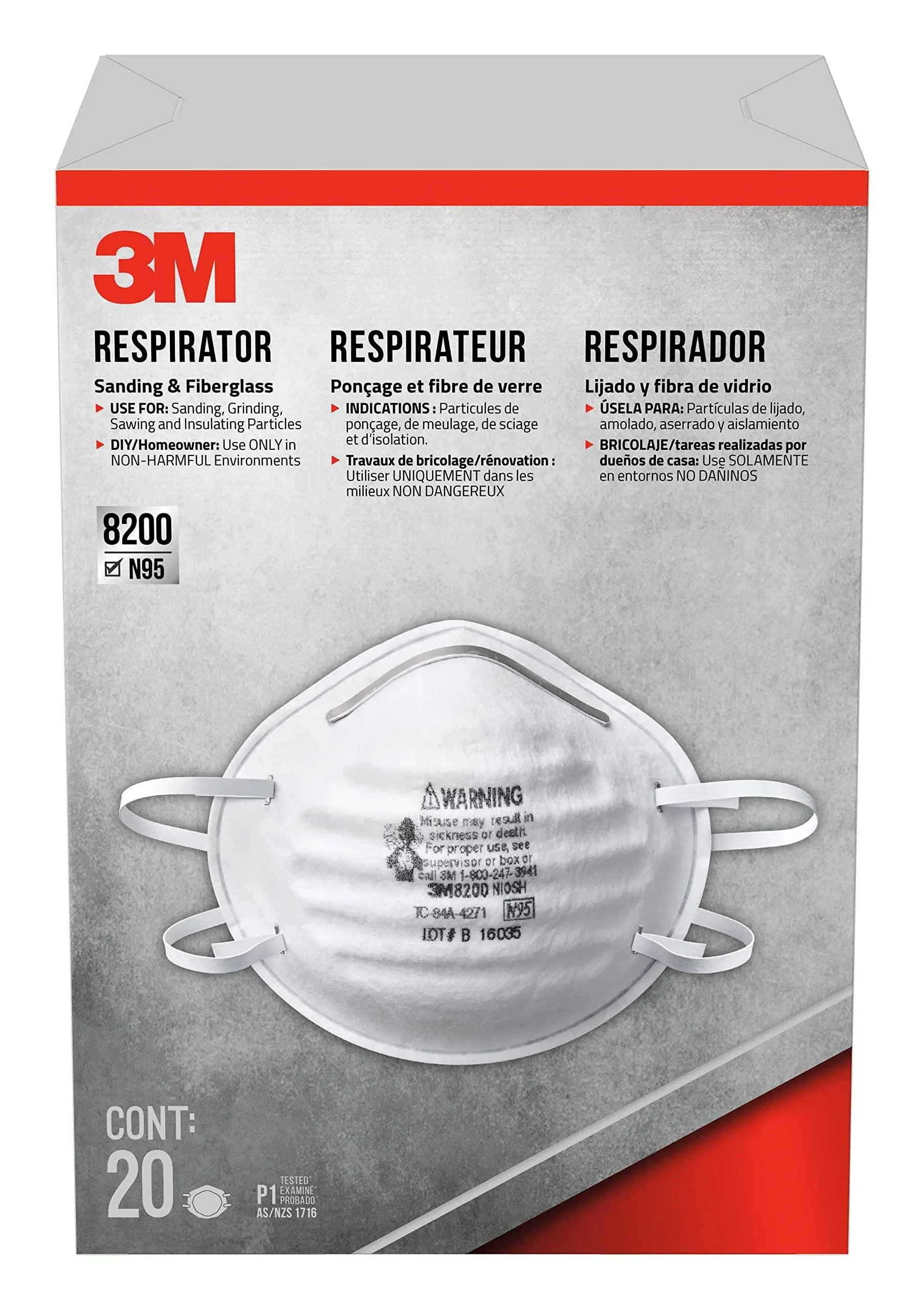 3M 20-Pack Disposable Sanding And Fiberglass Safety Mask 8200Hb1-C