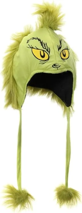 Grinch Deluxe Hoodie Hat - Velour and Faux Fur with Hidden Pocket and Pompoms, Officially Licensed