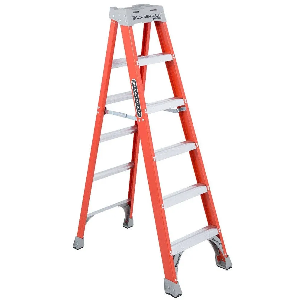 Louisville Ladder 6 Foot Fiberglass Cross Step Ladder With 300 Lb. Capacity, Red