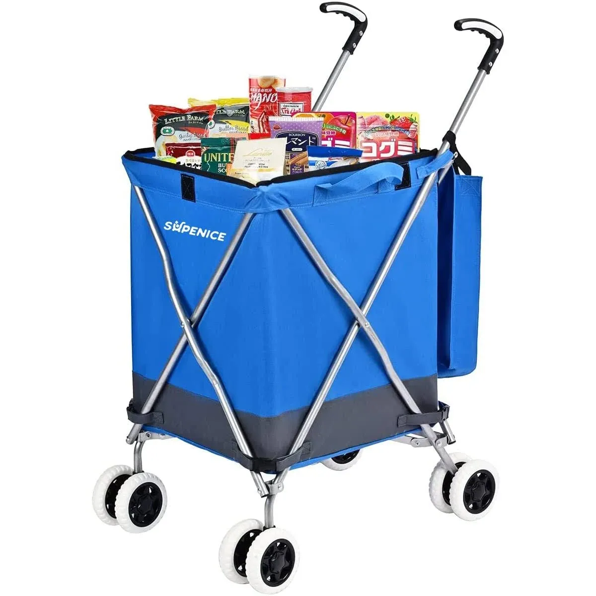 Supenice Folding Grocery Shopping Cart Rolling Utility Cart with 360° Double ...