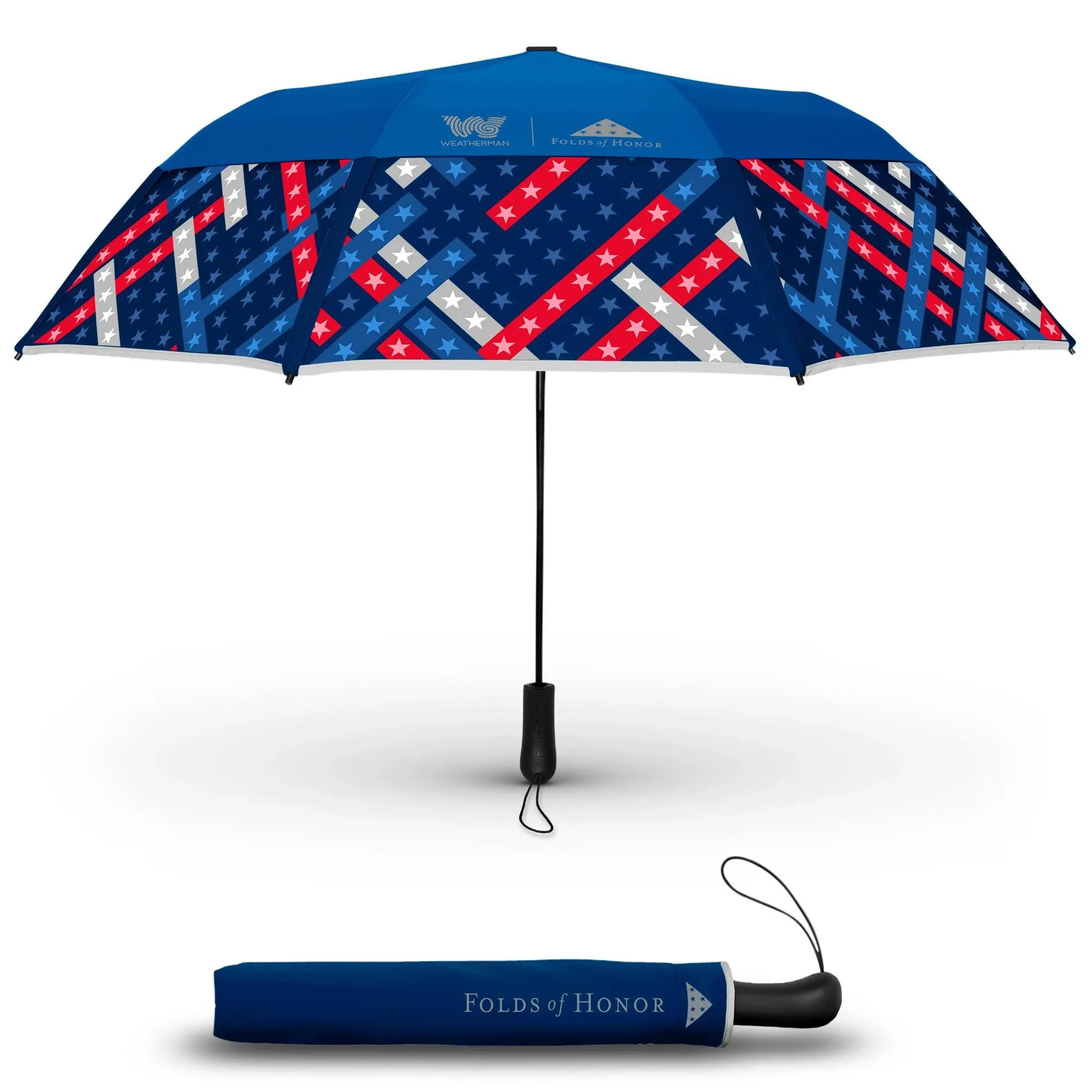 Weatherman Umbrella - Folds of Honor - Heavy Duty & Compact Collapsible Umbrella for Backpack & Car - Windproof Umbrella Resists Up to 55 MPH Winds -