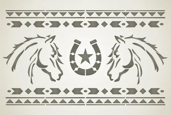 Stencils Joanie Horse Head Western Southwest Horseshoe Tribal Border DIY Signs