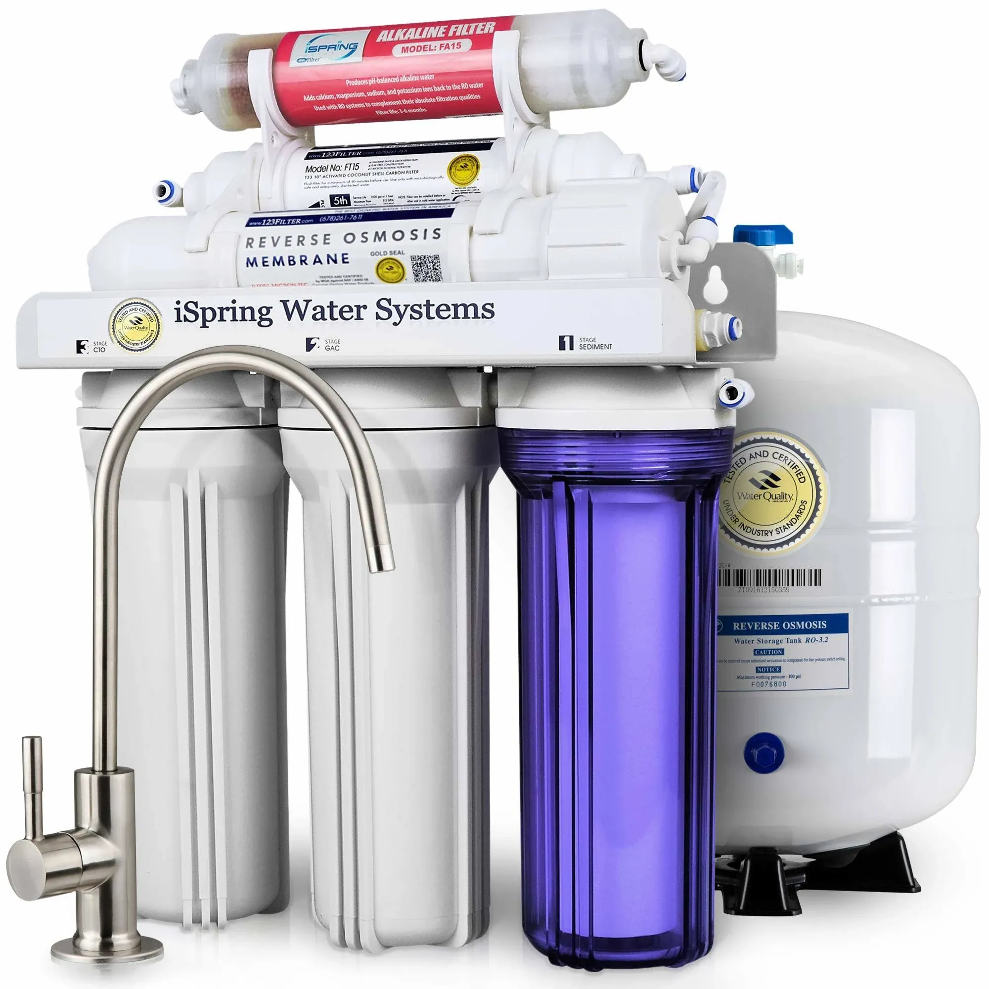 iSpring RCC7AK, NSF Certified 75 GPD, Alkaline 6-Stage Reverse Osmosis System...