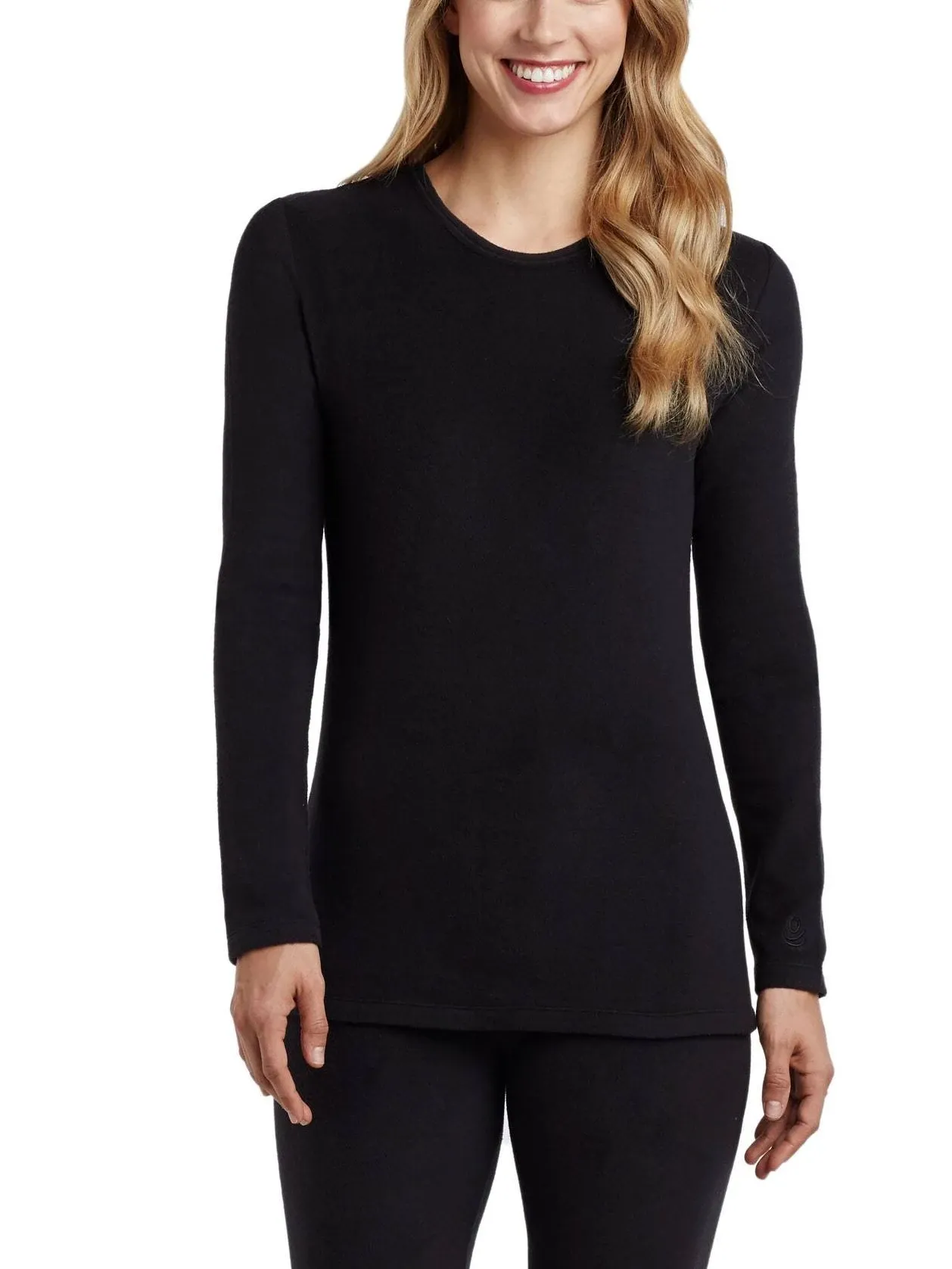 Womens Cuddl Duds Fleecewear Long Sleeve Crew Neck Top S Black