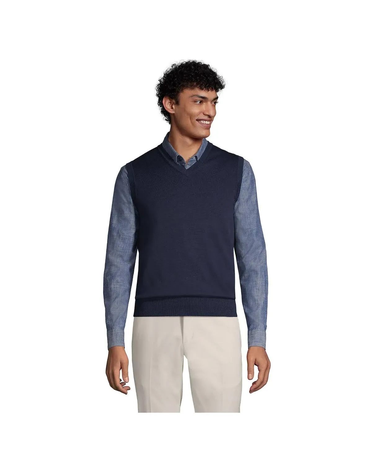 Lands' End Men's Tall Fine Gauge Supima Cotton Sweater Vest - Medium Tall ...