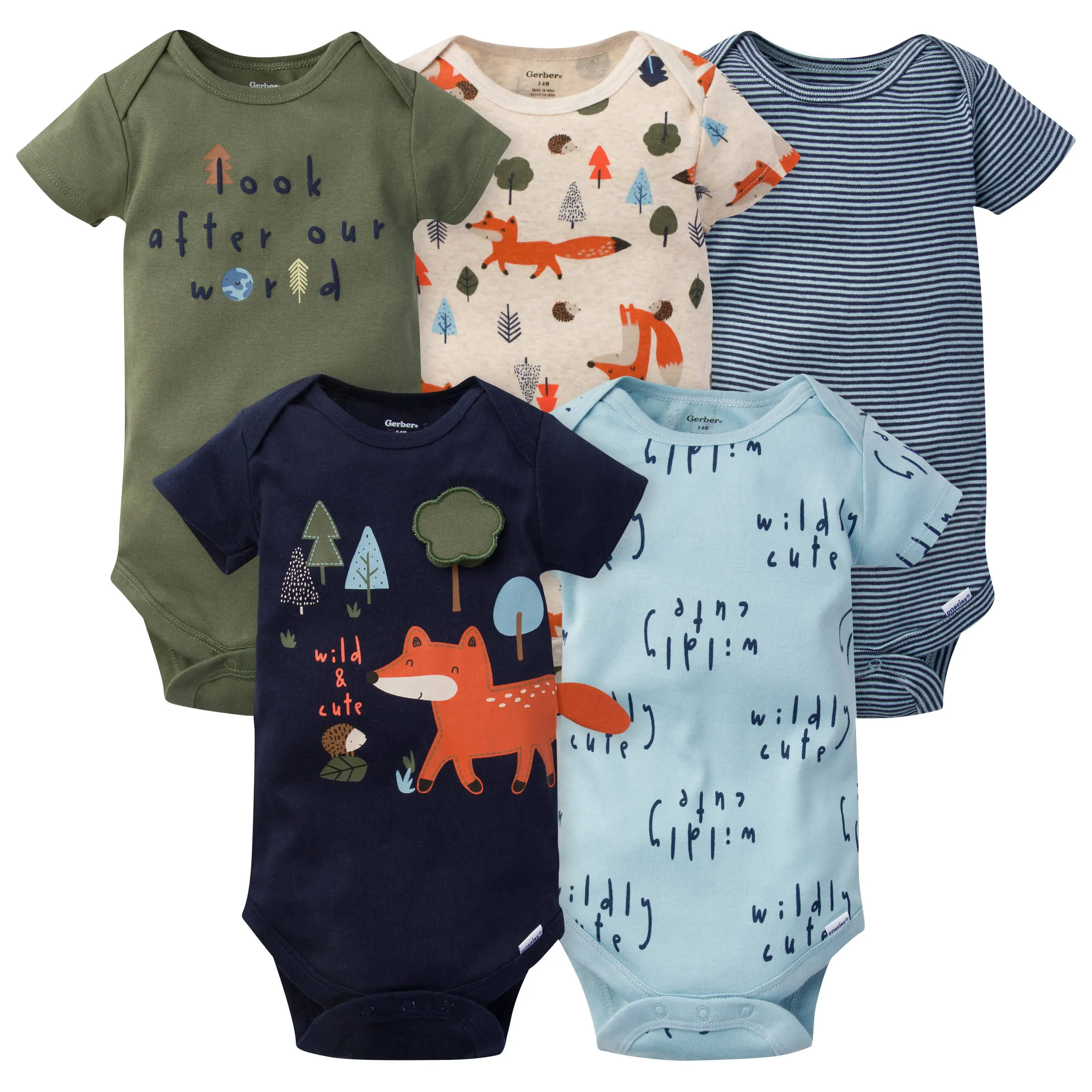 Gerber Baby Boys' 5-Pack Short Sleeve Fox Onesies