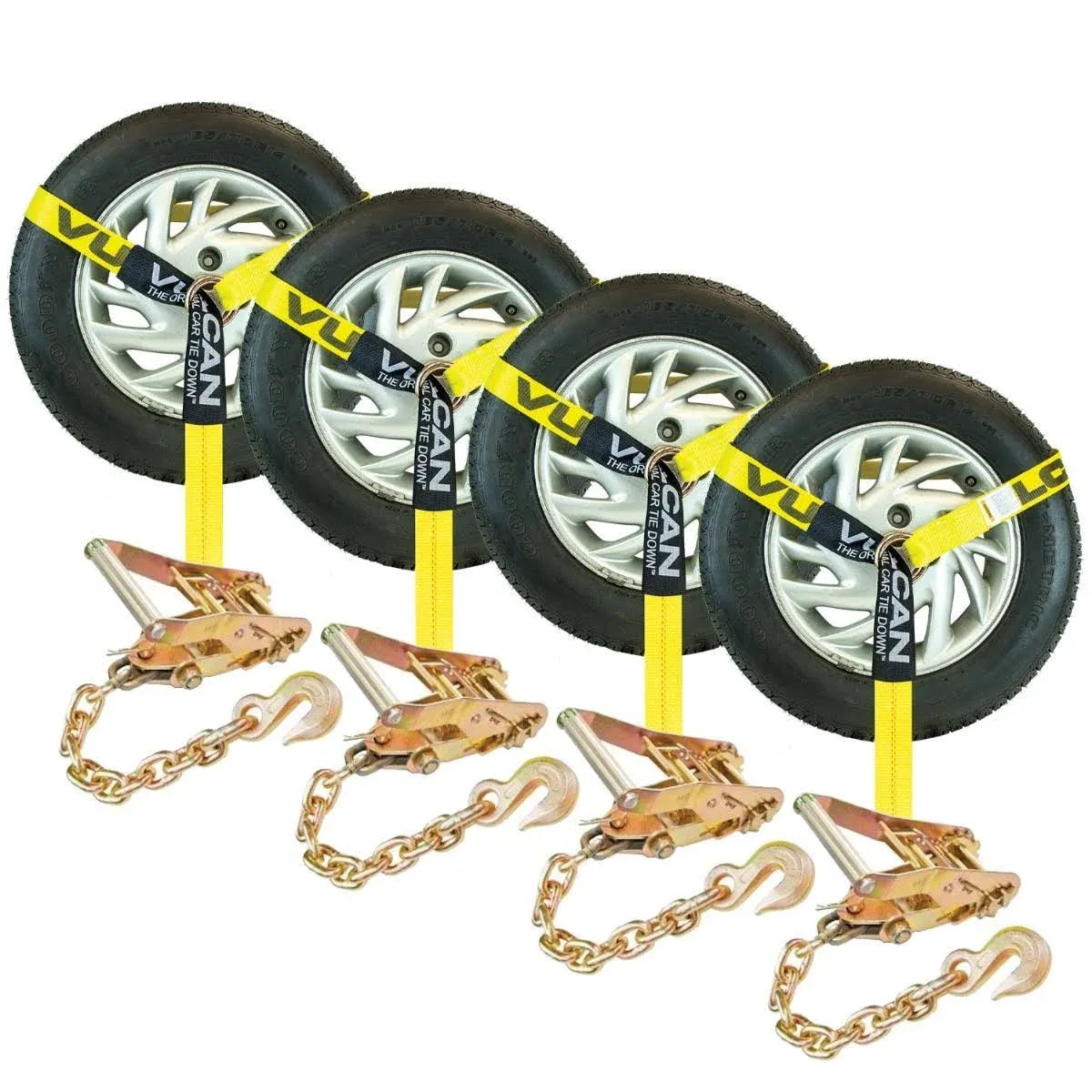 Vulcan Car Tie Down with Snap Hooks - Lasso Style - 2 inch x 96 inch - 4 Pack ...