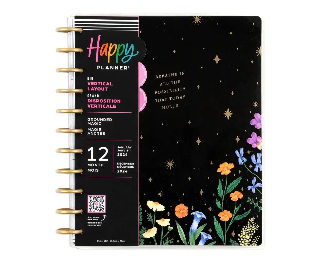 Happy Planner Dated 12 Month Planner, January 2024 – December 2024, Vertical Layout, Grounded Magic, Big Sized Planner 8.5” x 11”